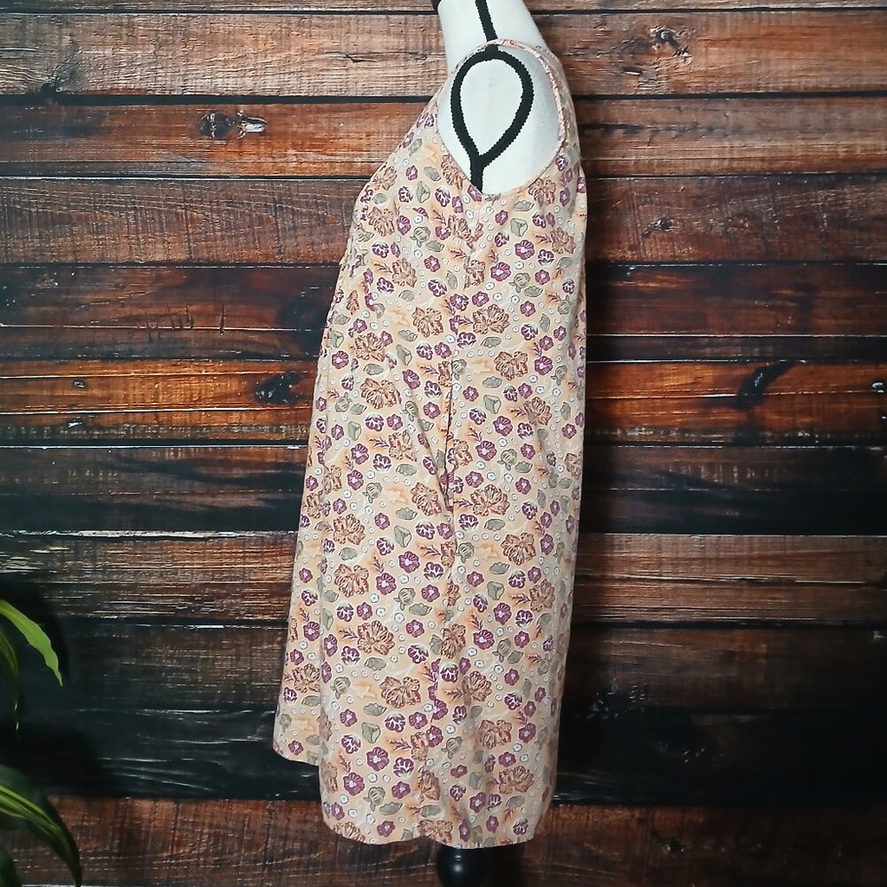 Sonoma Shift Dress S Linen Rayon Peach Floral Pin Tuck Pleat Pockets - Picture 5 of 8